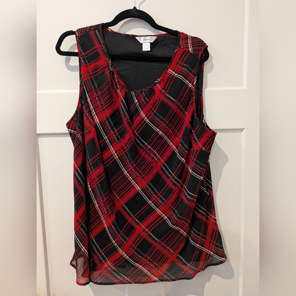 Plaid Sleeveless Top - Red and Black